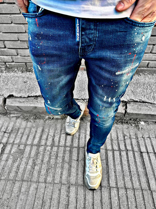 Slimfit heren jeans Icon2 blauw/rood - Streetfashion 86
