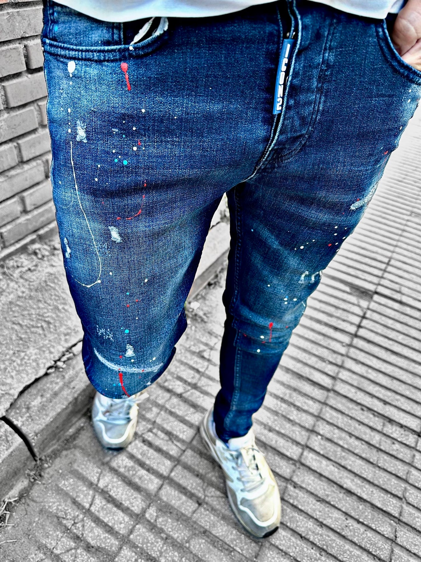 Slimfit heren jeans Icon2 blauw/rood - Streetfashion 86