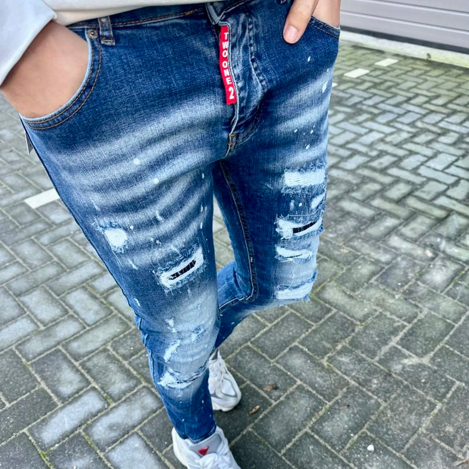 Skinny jeans heren Two one 2 blauw k929 - Streetfashion 86
