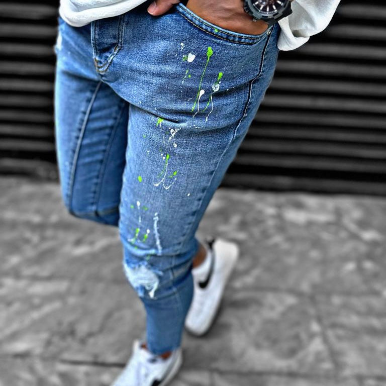 Skinny jeans heren I8denim blauw/groen 3845 - Streetfashion 86