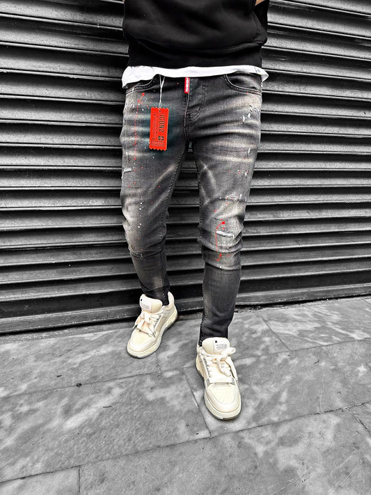 Slimfit heren jeans Icon2 zwart/rood - Streetfashion 86
