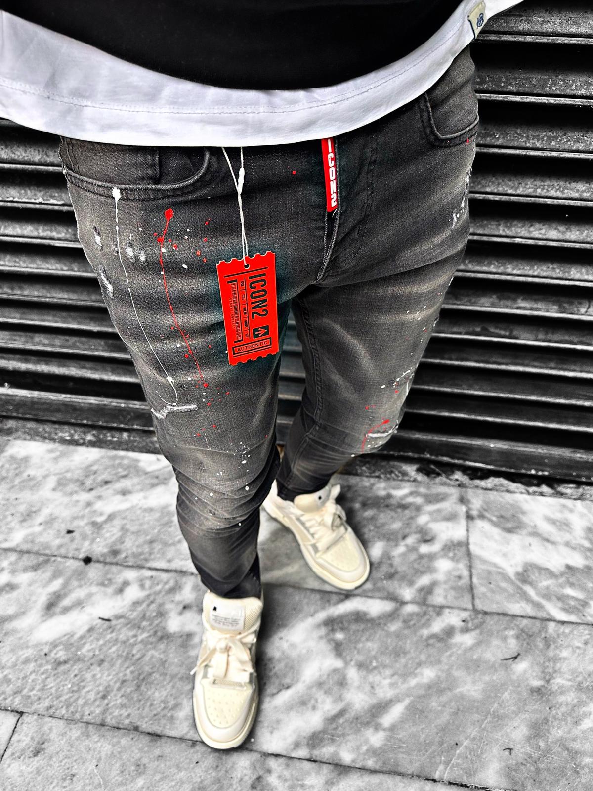Slimfit heren jeans Icon2 zwart/rood - Streetfashion 86