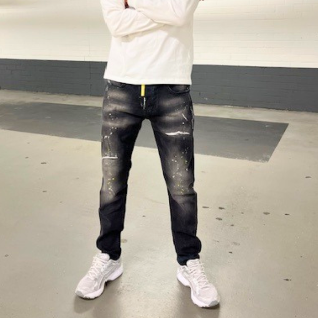Icon2 zwart/gele slimfit jeans heren - Streetfashion 86