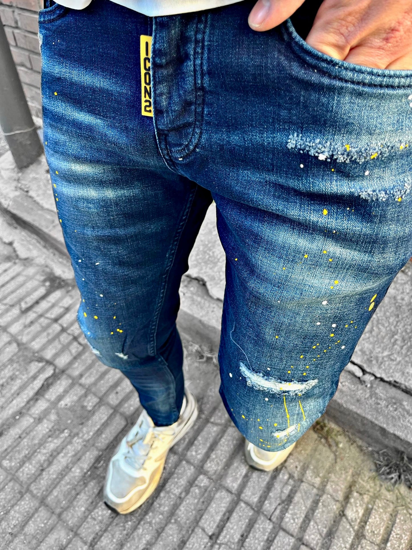 Slimfit heren jeans Icon2 blauw/geel - Streetfashion 86