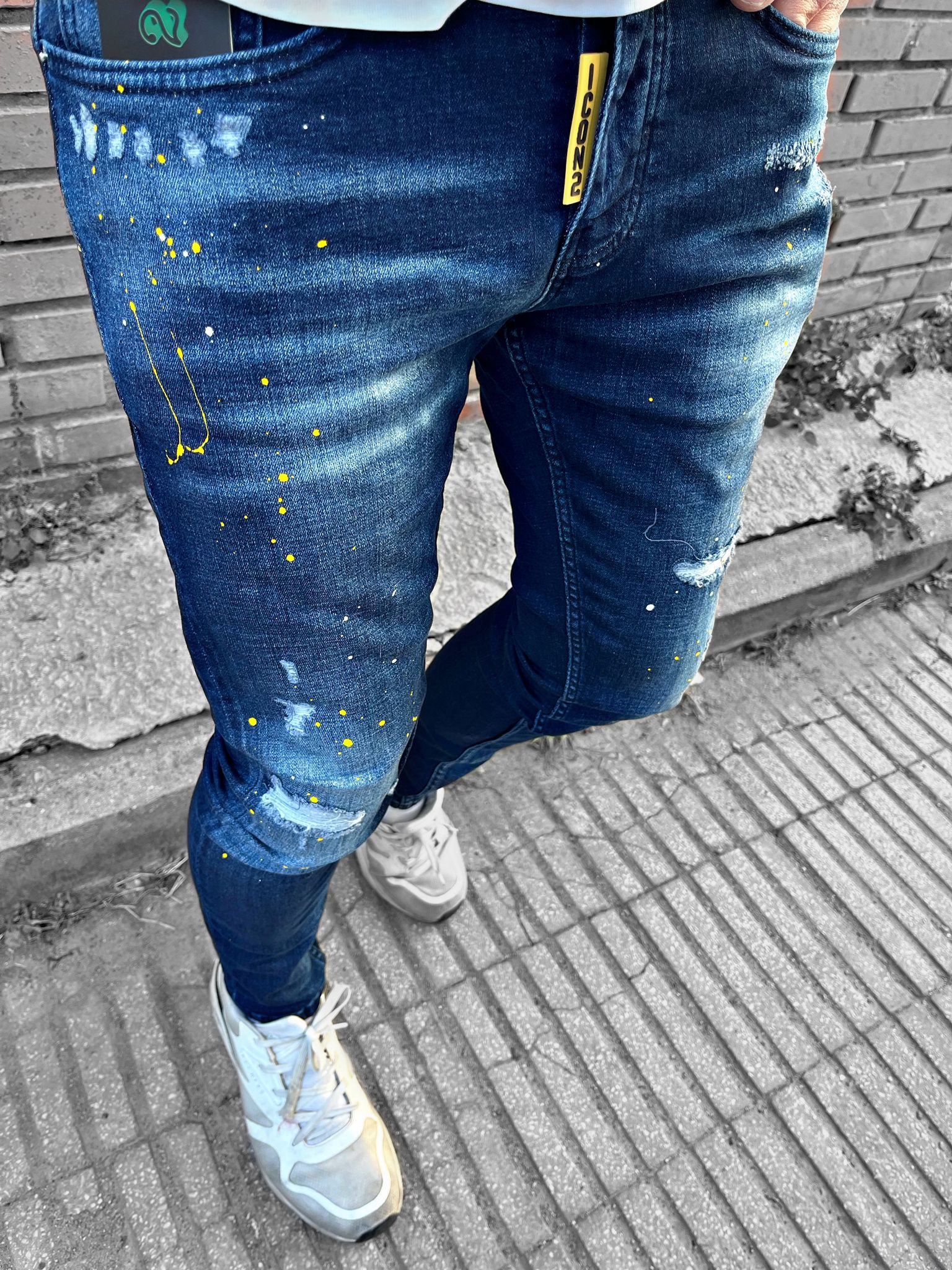 Slimfit heren jeans Icon2 blauw/geel - Streetfashion 86