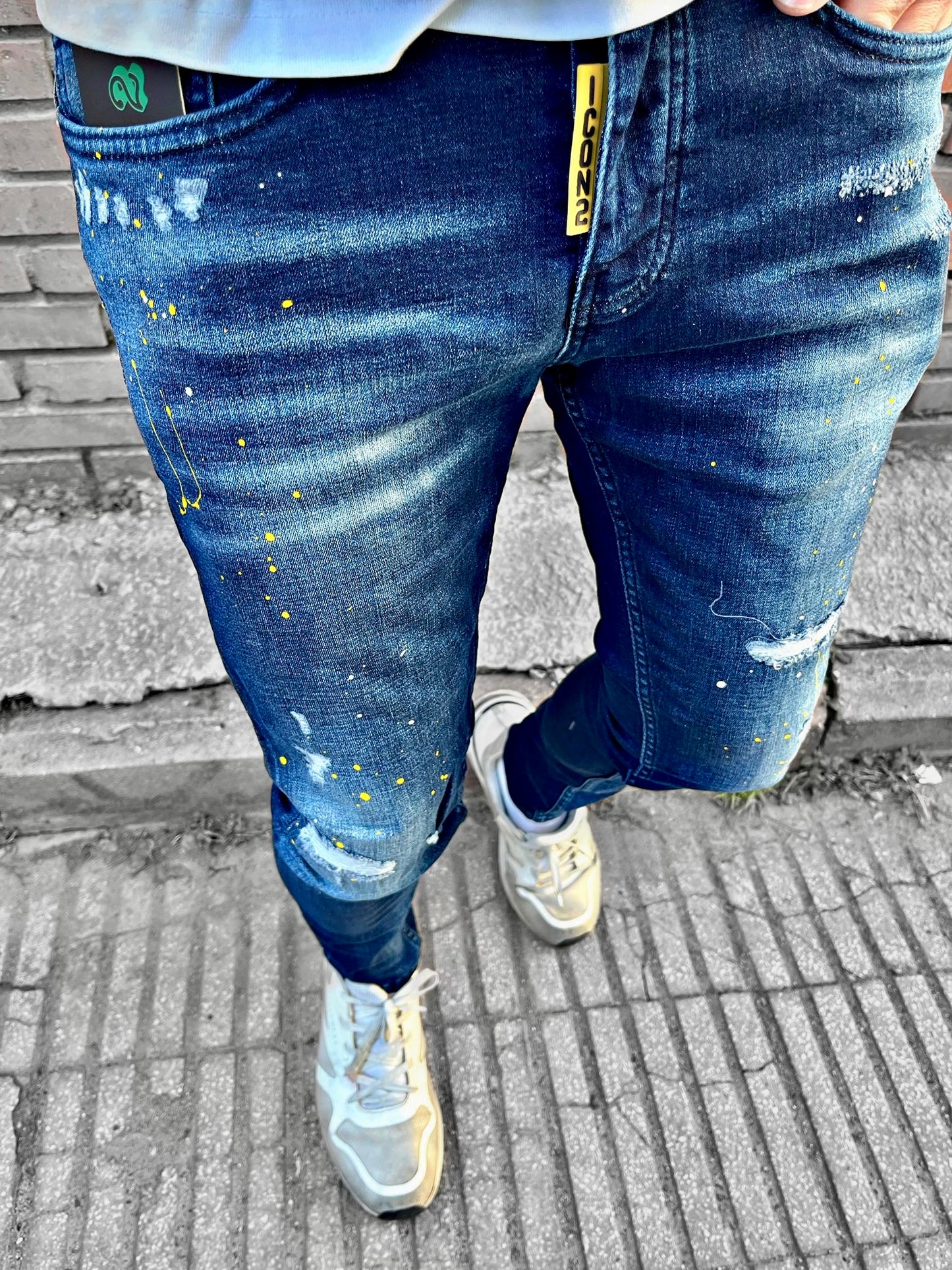 Slimfit heren jeans Icon2 blauw/geel - Streetfashion 86