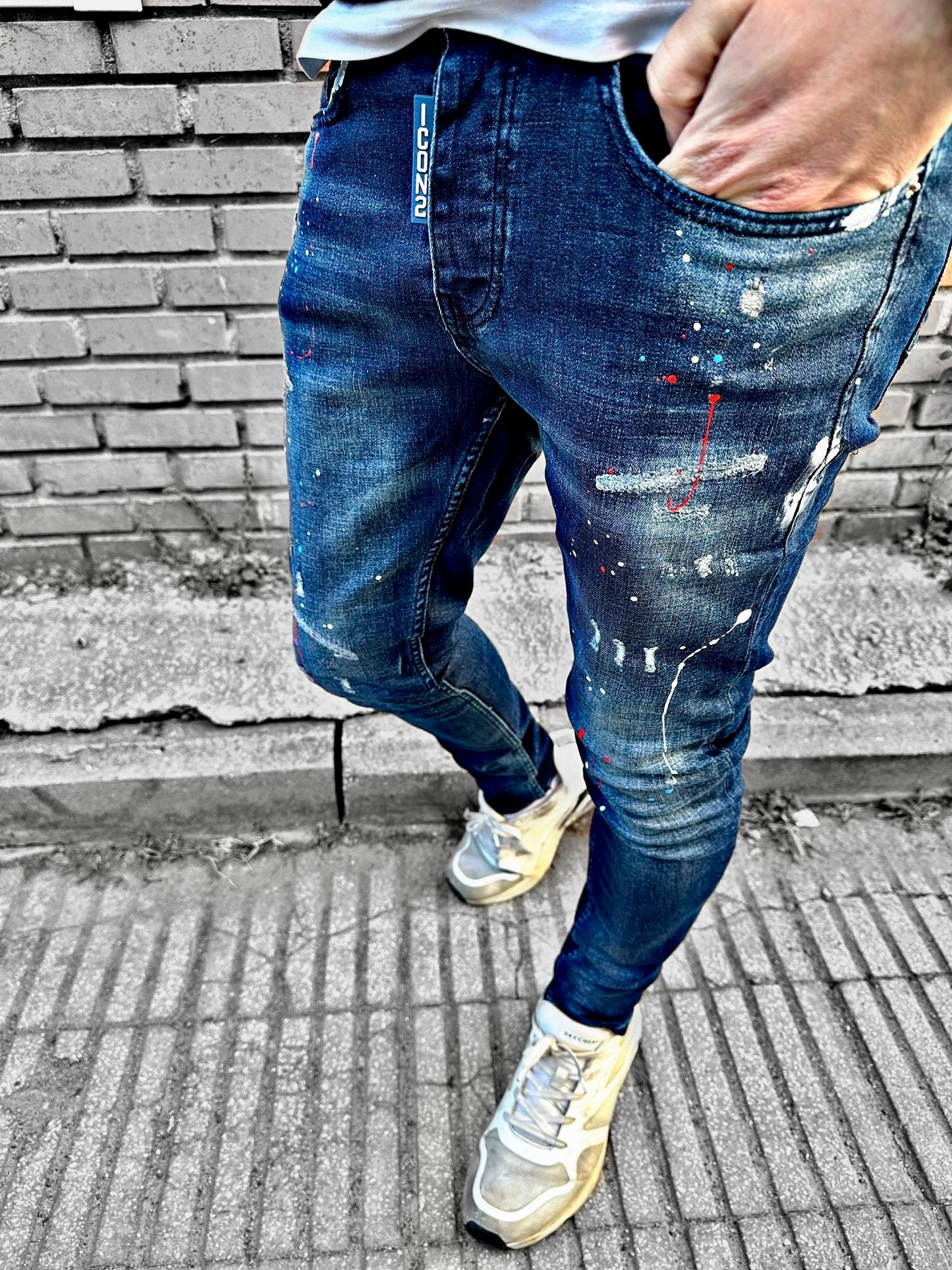 Slimfit heren jeans Icon2 blauw/rood - Streetfashion 86