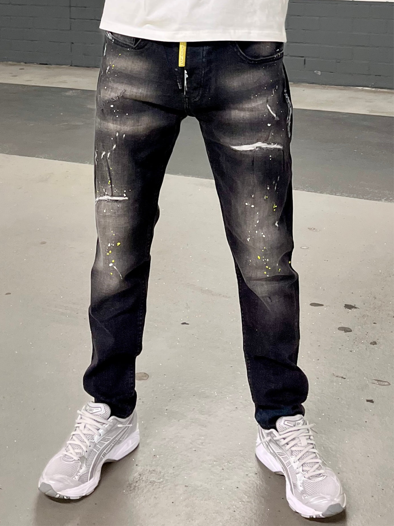 Slimfit heren jeans Icon2 zwart/geel