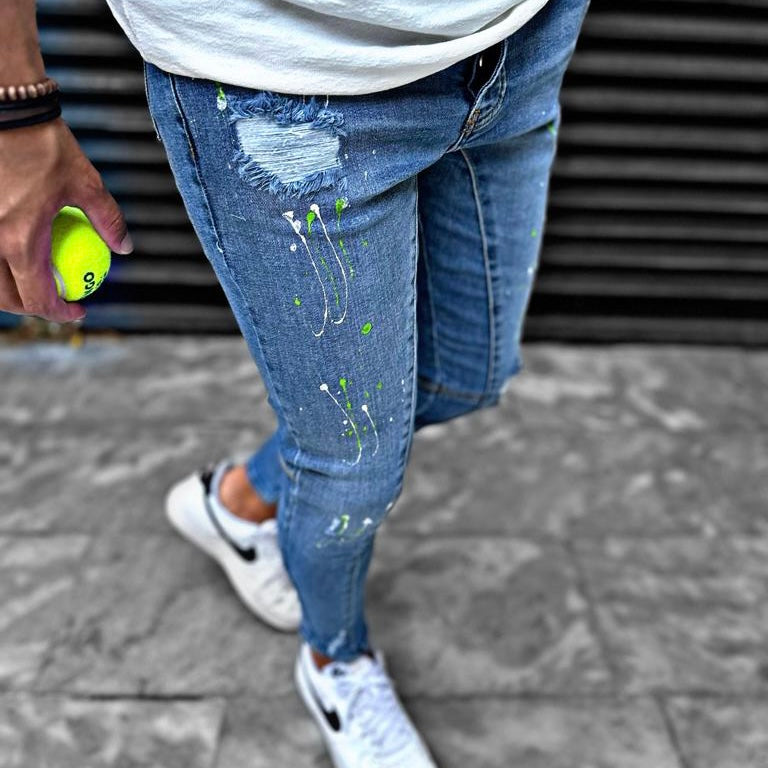 Skinny jeans heren I8denim blauw/groen 3845 - Streetfashion 86