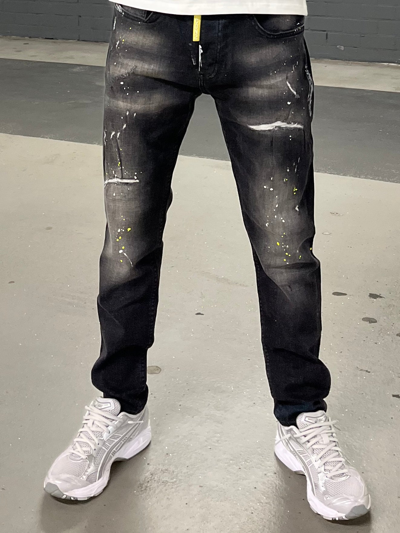 Slimfit heren jeans Icon2 zwart/geel