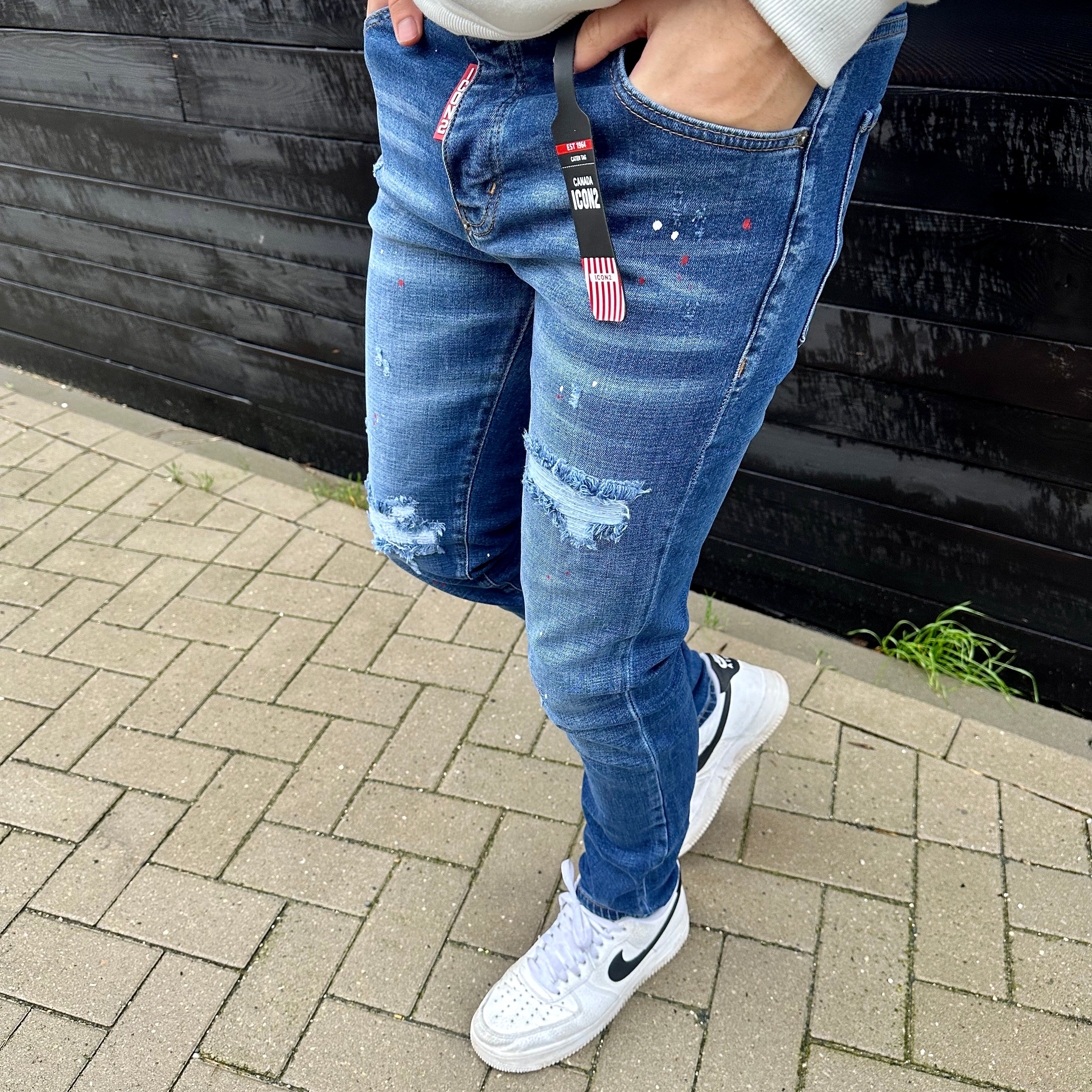 Skinny jeans heren icon2 blauw/red 00025