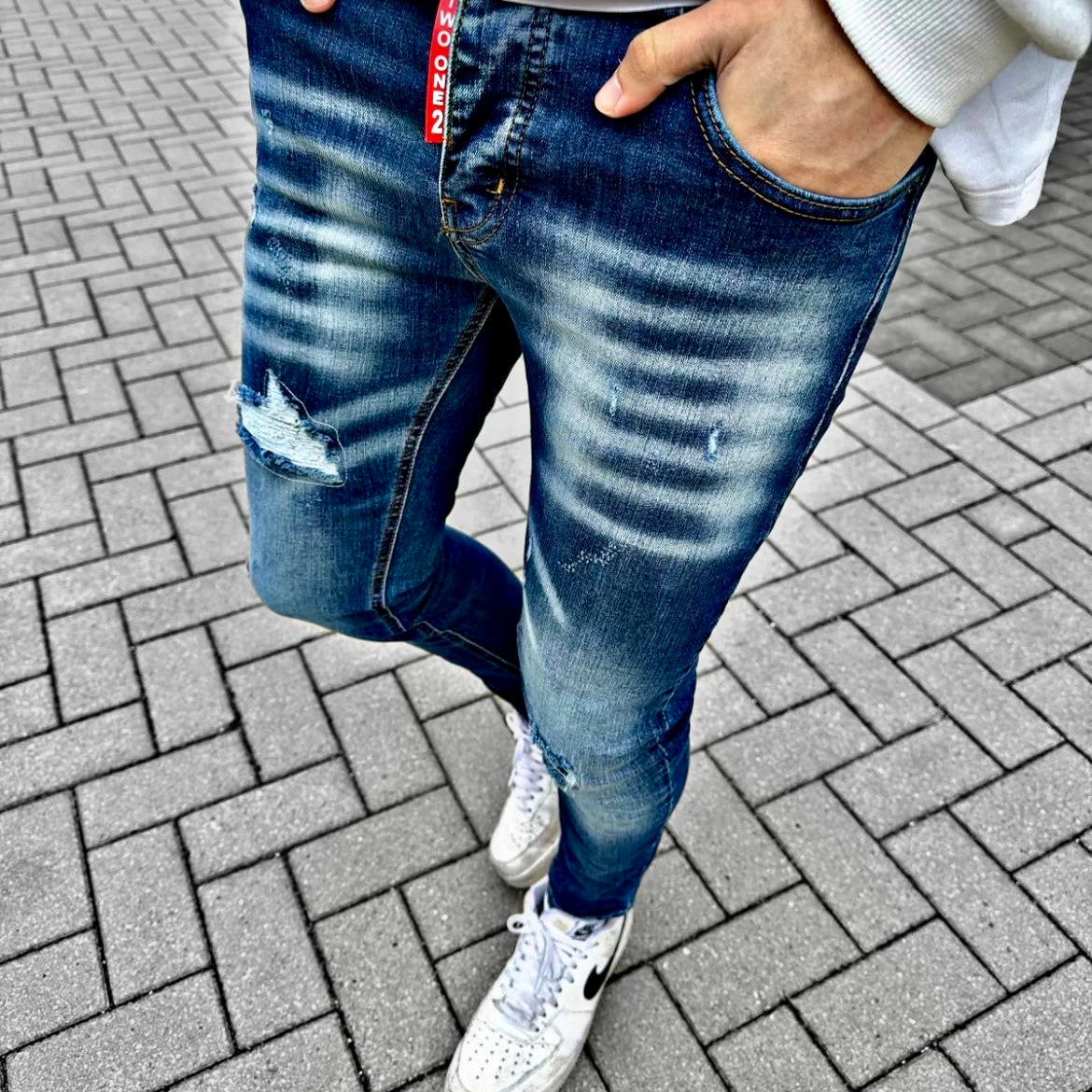 Skinny jeans heren Two one 2 blauw k932 - Streetfashion 86