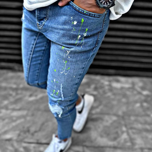 Skinny jeans heren I8denim blauw/groen 3845 - Streetfashion 86