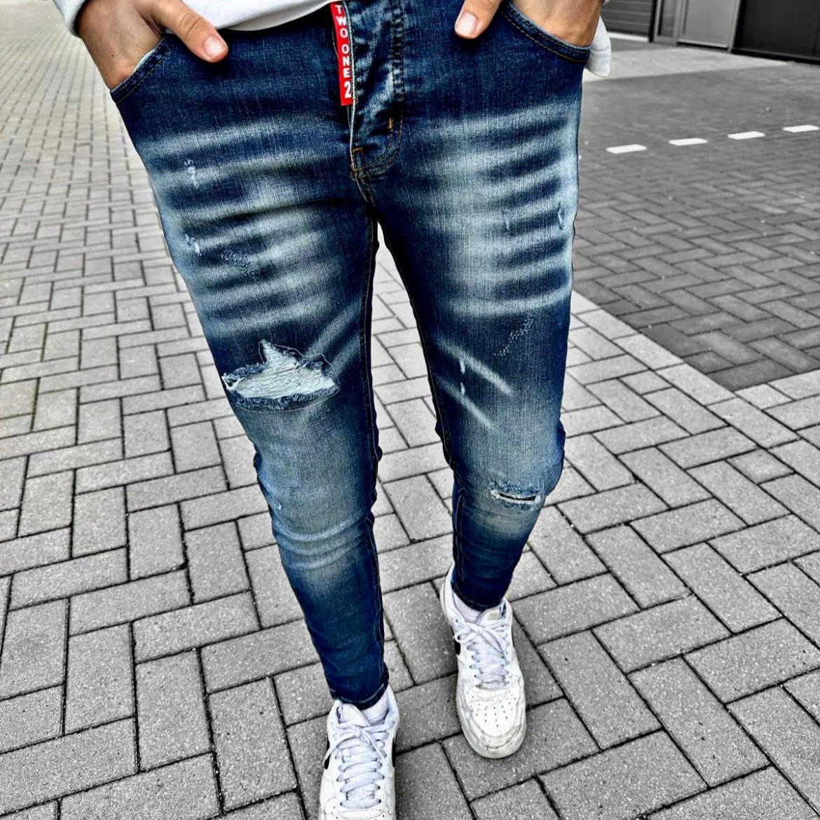 Skinny jeans heren Two one 2 blauw k932 - Streetfashion 86