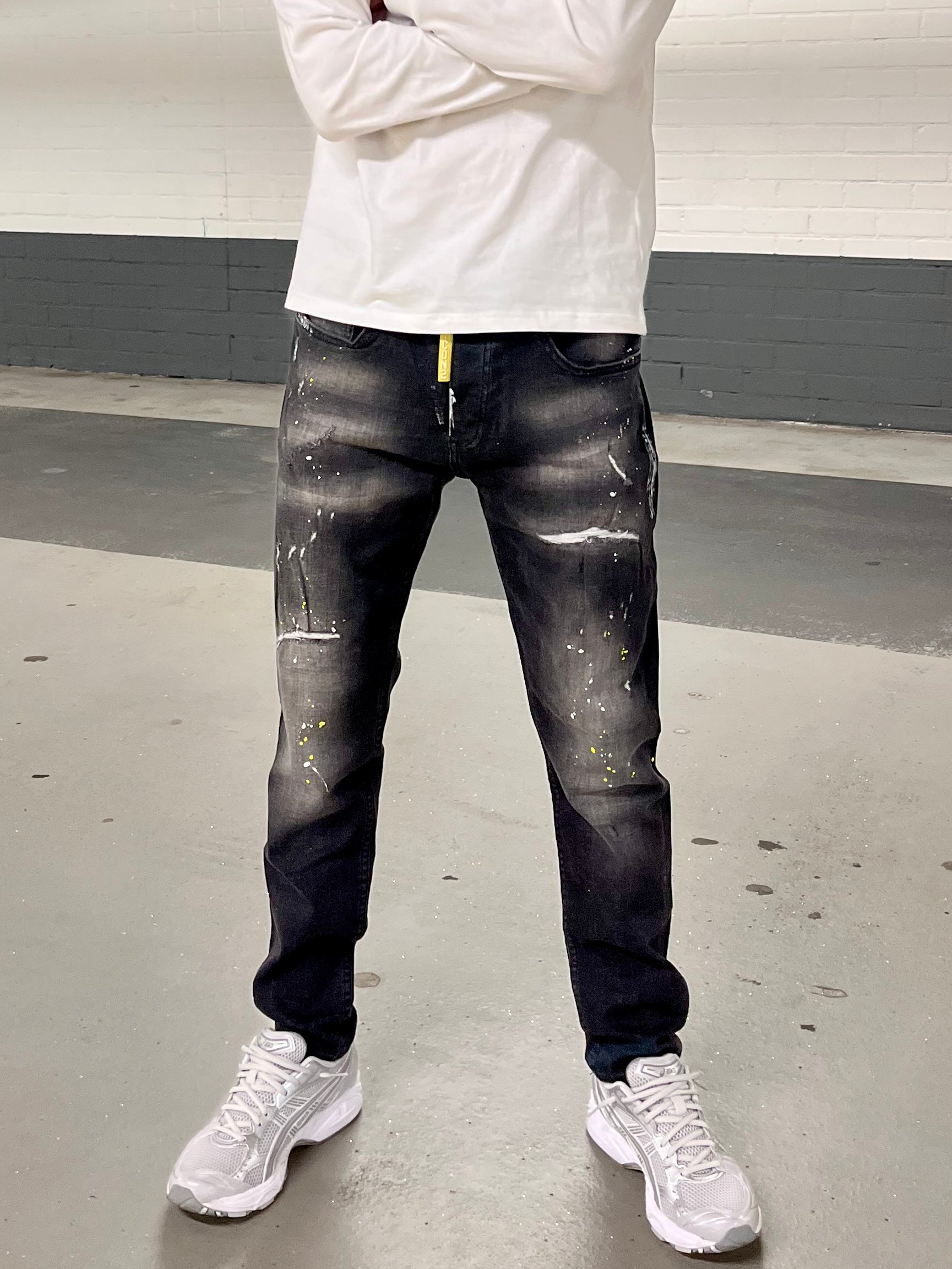 Slimfit heren jeans Icon2 zwart/geel