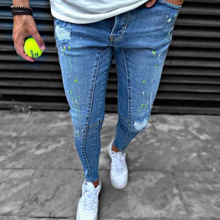 Skinny jeans heren I8denim blauw/groen 3845 - Streetfashion 86