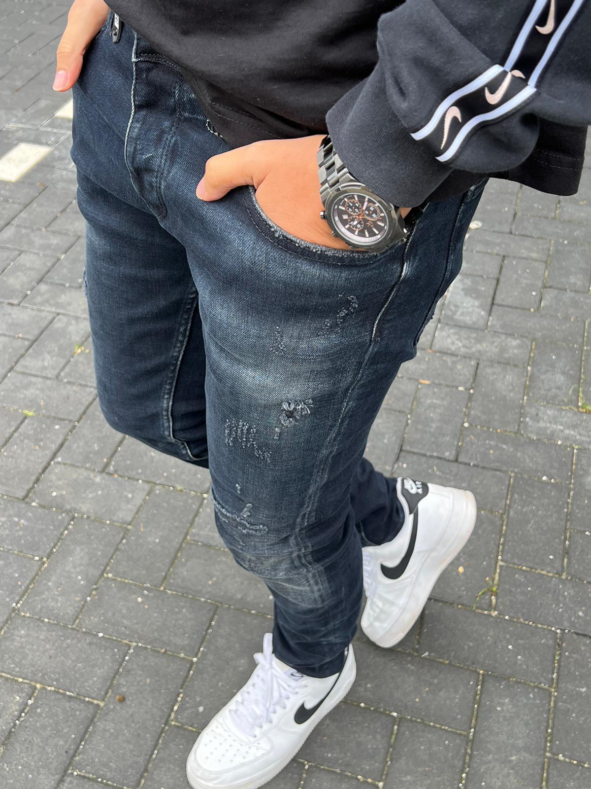 Skinny jeans heren Intelligence donker blauw - Streetfashion 86