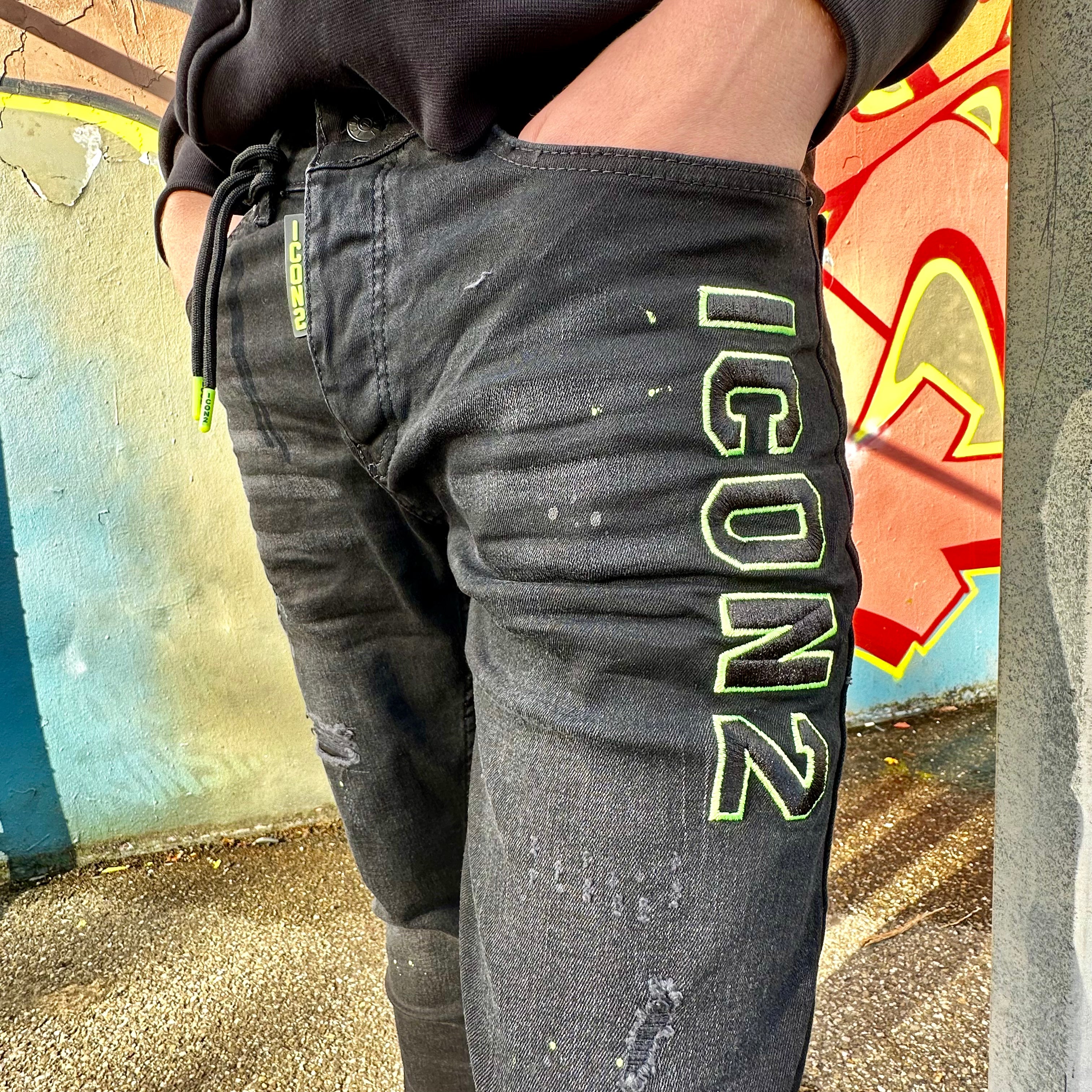 Skinny heren jeans Icon2 zwart/neon 9925