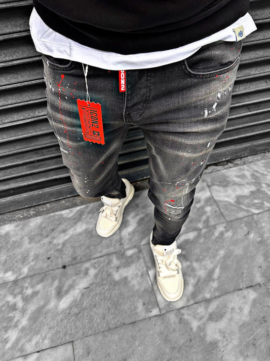 Slimfit heren jeans Icon2 zwart/rood - Streetfashion 86