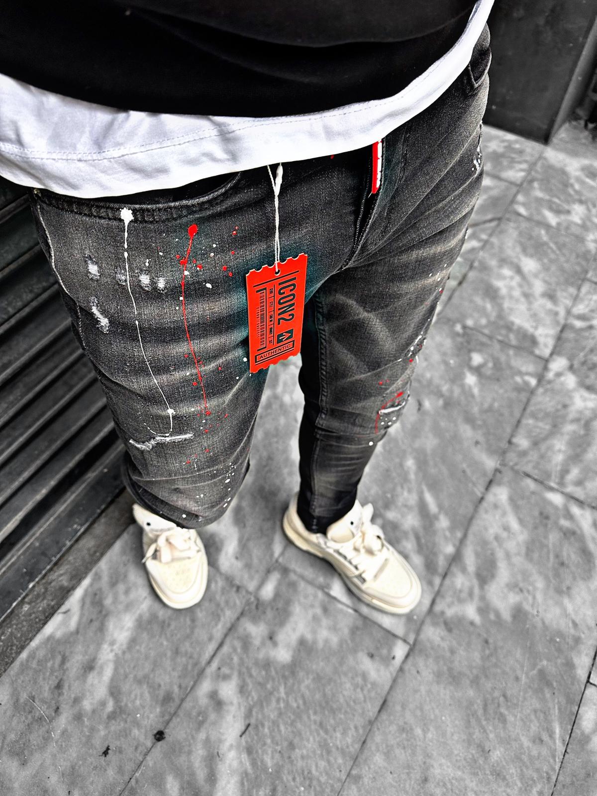 Slimfit heren jeans Icon2 zwart/rood - Streetfashion 86