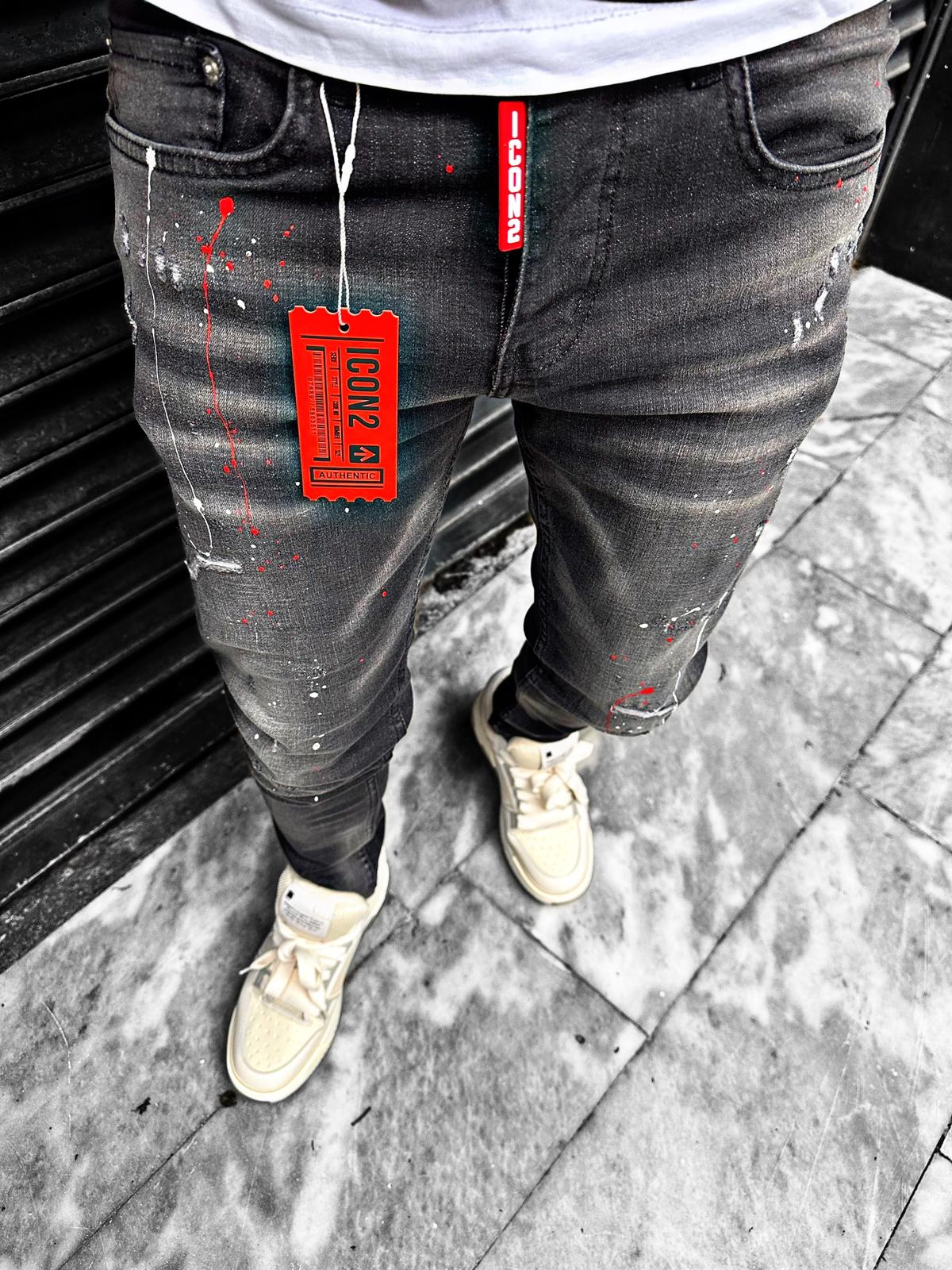 Slimfit heren jeans Icon2 zwart/rood - Streetfashion 86