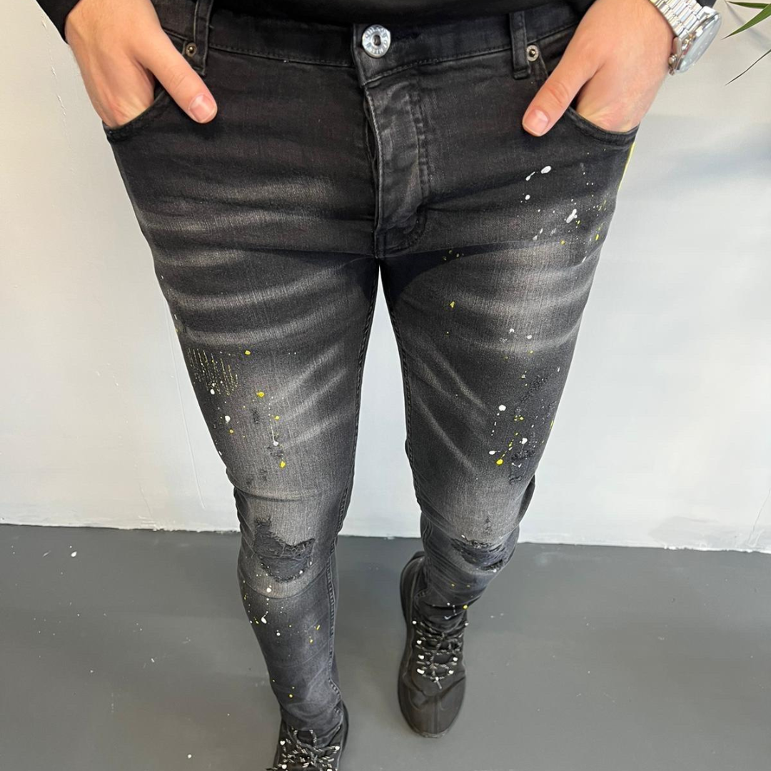 Skinny jeans heren icon2 zwart/geel 4017 - Streetfashion 86