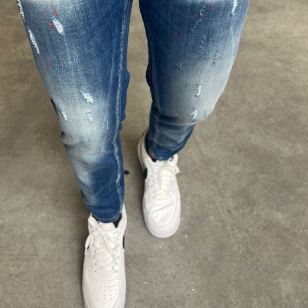 Skinny jeans heren icon2 plus blauw/rood - Streetfashion 86
