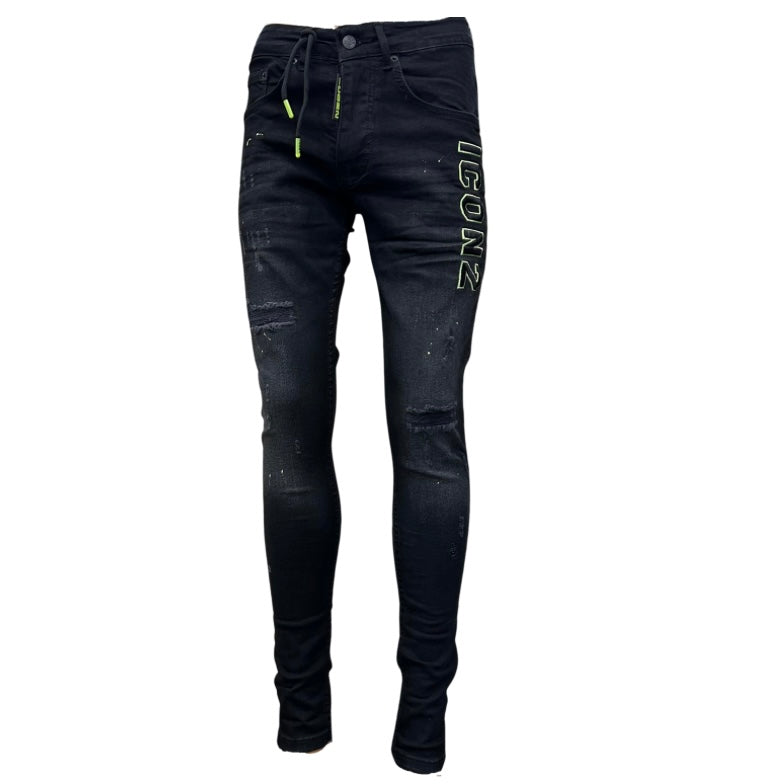 Skinny heren jeans Icon2 zwart/neon 9925