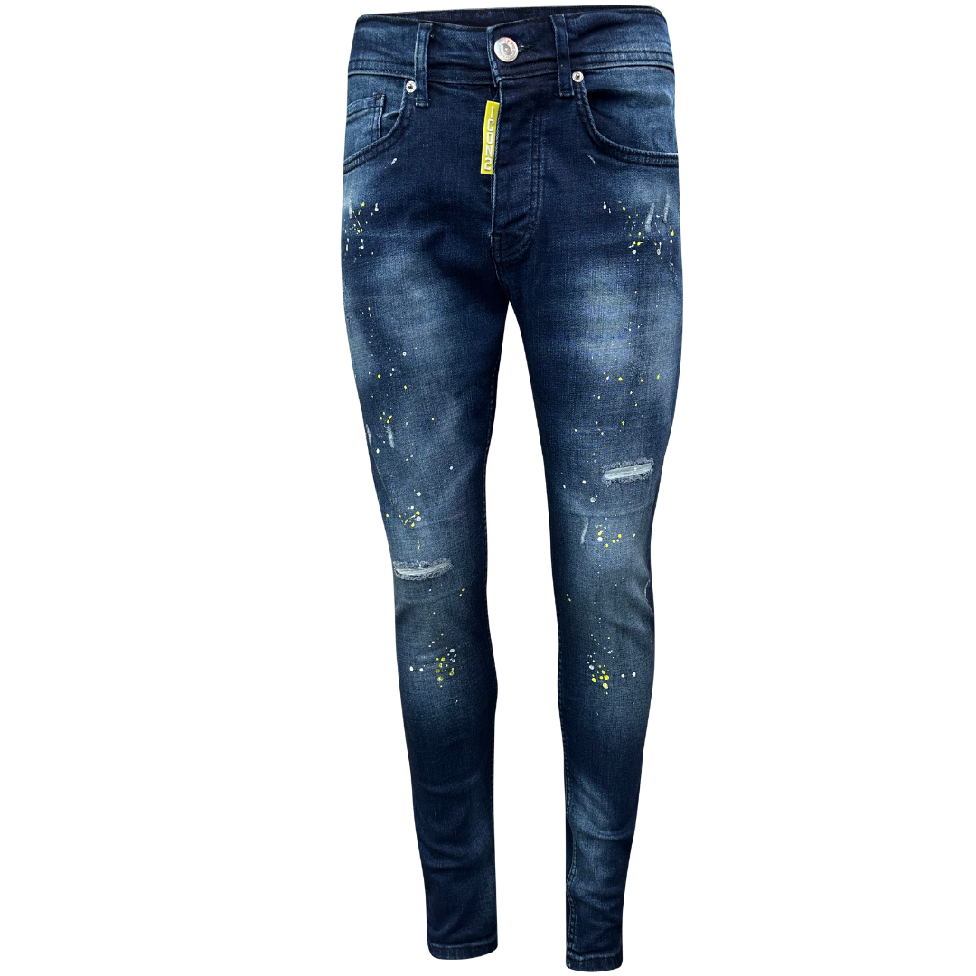 Slimfit heren jeans Icon2 blauw/geel - Streetfashion 86