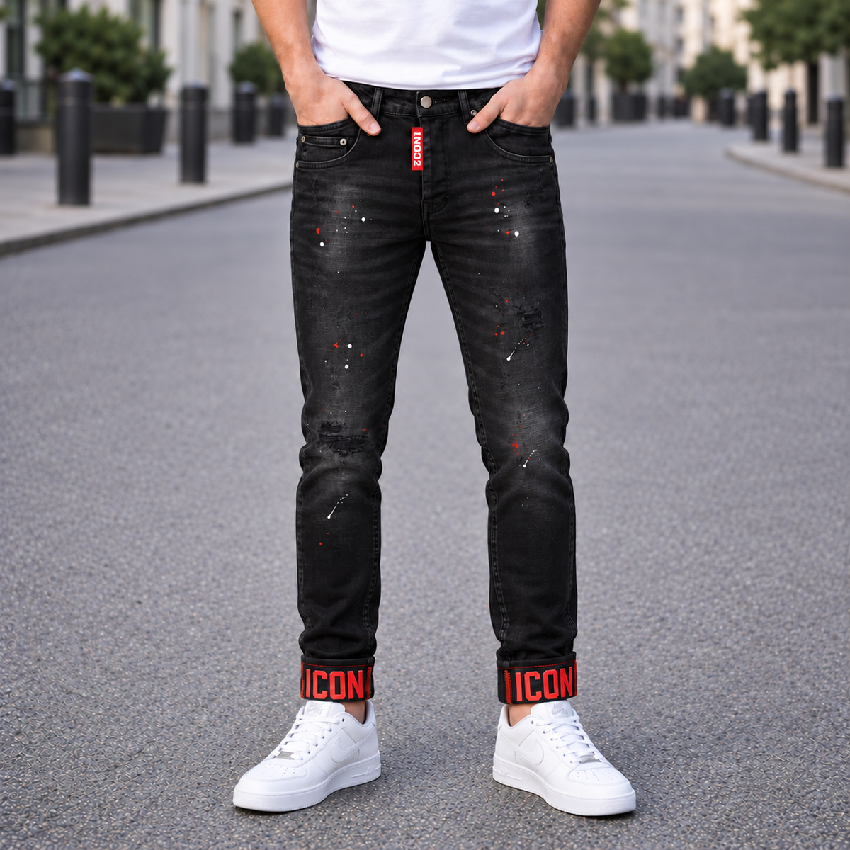 Icon2 zwarte jeans 812/2 op model, AI visualisatie