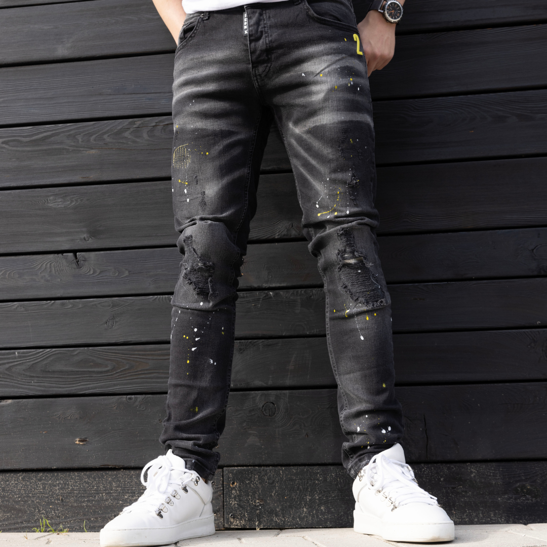 Skinny jeans heren icon2 zwart/geel 4017 - Streetfashion 86