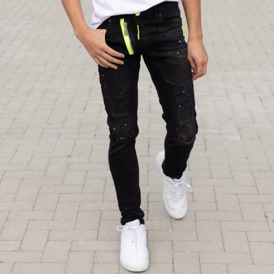 Skinny jeans heren icon2 zwart/neon 5008-1 - Streetfashion 86