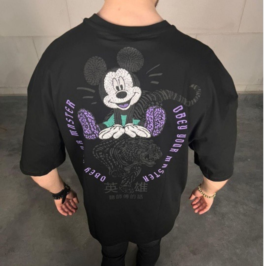 T-shirt heren-Mickey Mouse oversized zwart paars* - Streetfashion 86