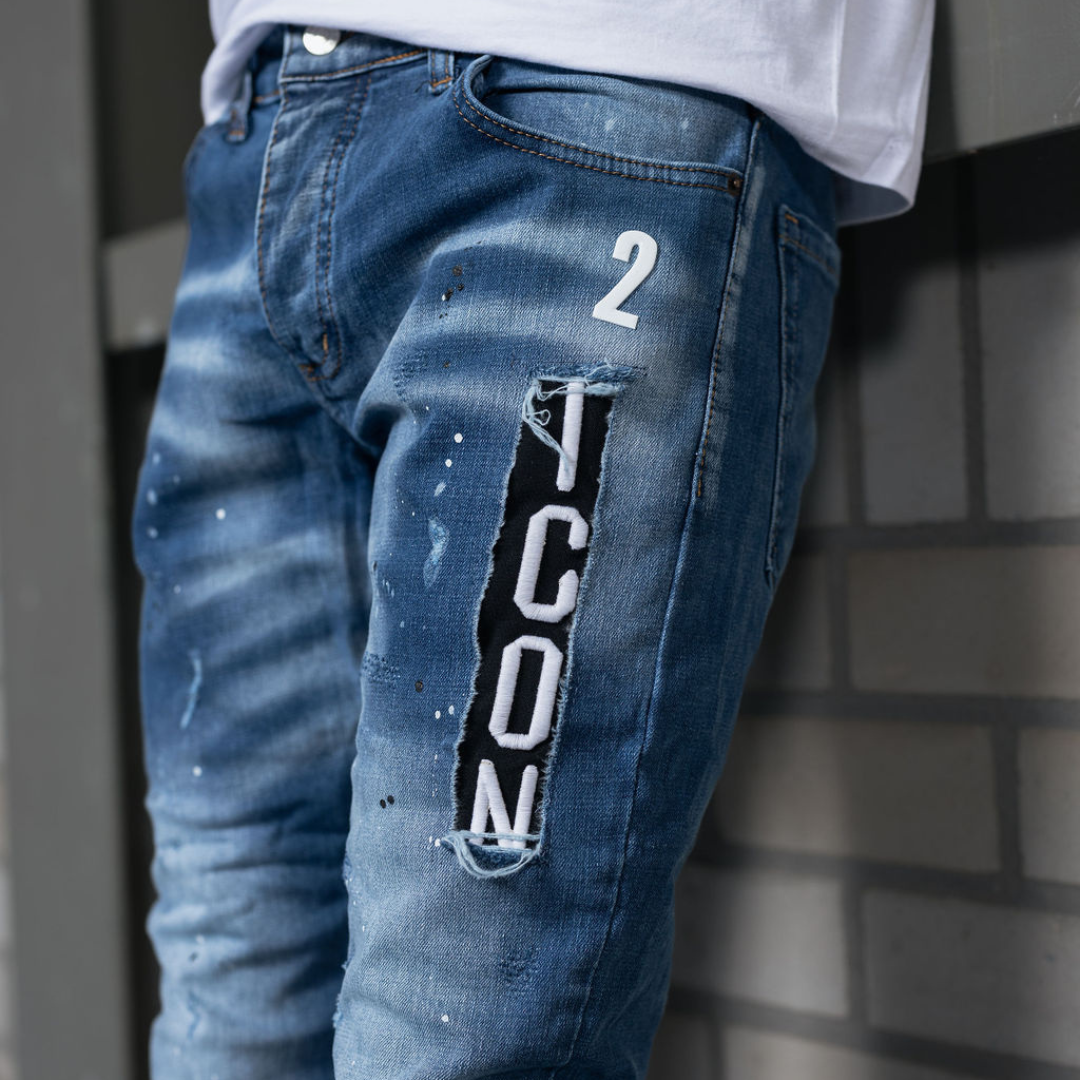 Skinny jeans heren icon2 blauw/wit 4134 - Streetfashion 86